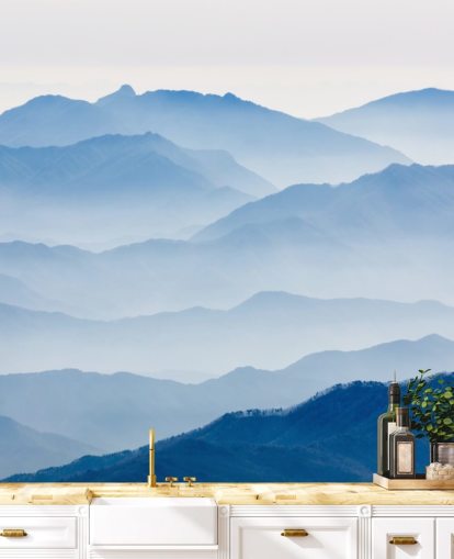 blue misty layers of mountains photo wallpaper