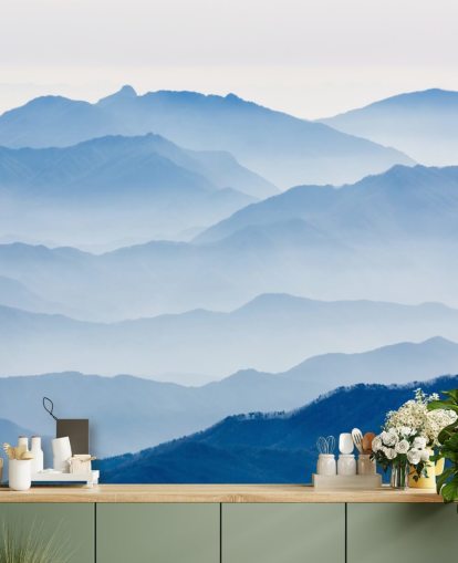 blue misty layers of mountains photo wallpaper