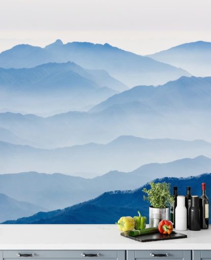 blue misty layers of mountains photo wallpaper