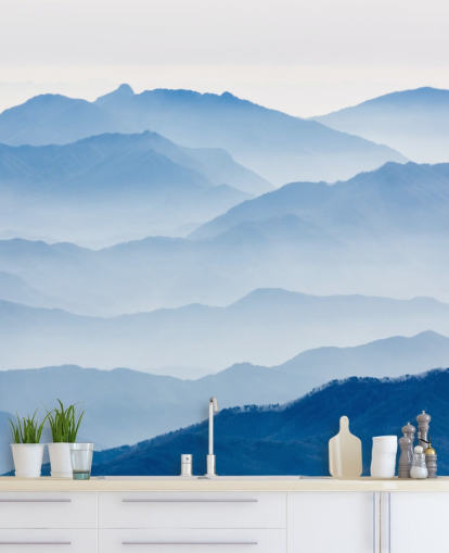 blaue neblige Schichten von Bergen Fototapete