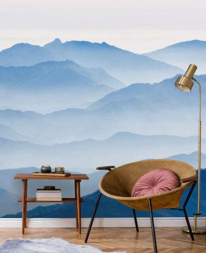 blue misty layers of mountains photo wallpaper