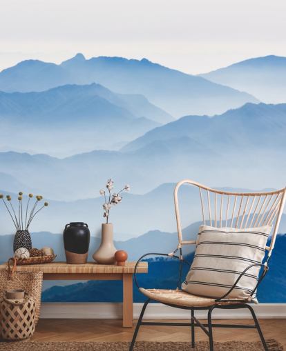 blue misty layers of mountains photo wallpaper