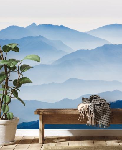 blue misty layers of mountains photo wallpaper