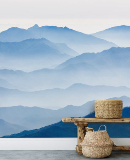 blue misty layers of mountains photo wallpaper