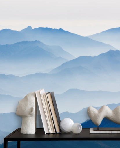 blauwe mistige lagen bergen fotobehang