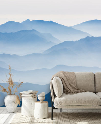 blue misty layers of mountains photo wallpaper