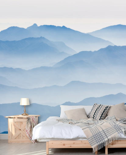 blue misty layers of mountains photo wallpaper