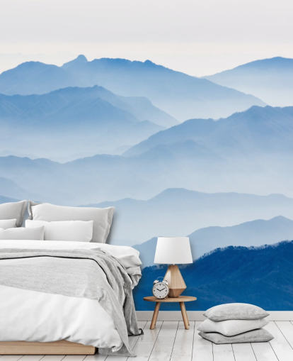 blue misty layers of mountains photo wallpaper