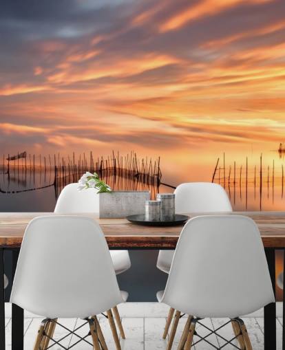 fishnet silhouettes in ocean against sunset sky wallpaper fishnet silhouettes in ocean against sunset sky wallpaper