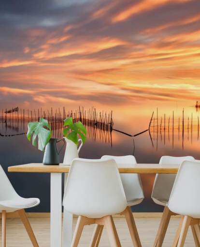 fishnet silhouettes in ocean against sunset sky wallpaper fishnet silhouettes in ocean against sunset sky wallpaper