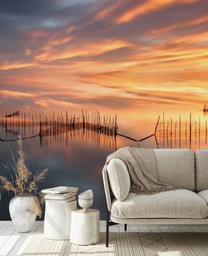 fishnet silhouettes in ocean against sunset sky wallpaper fishnet silhouettes in ocean against sunset sky wallpaper