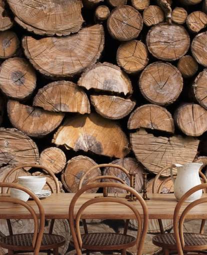 Papel pintado de troncos y madera cortada