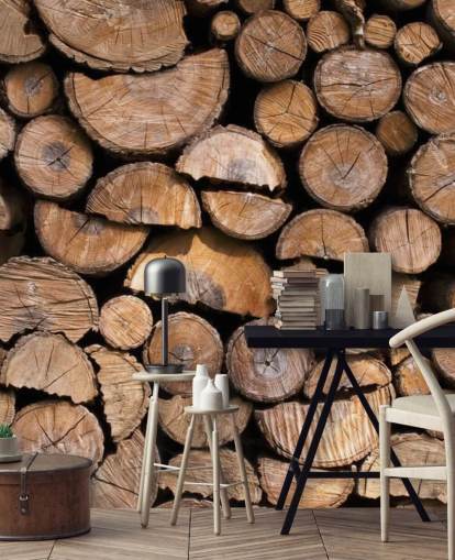 Papel pintado de troncos y madera cortada