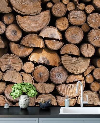 Log and Chopped Wood Wallpaper