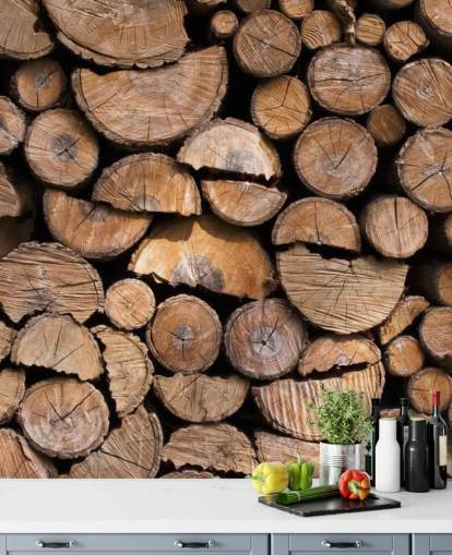 Baumstamm und gehacktes Holz Tapete Baumstamm und gehacktes Holz Tapete
