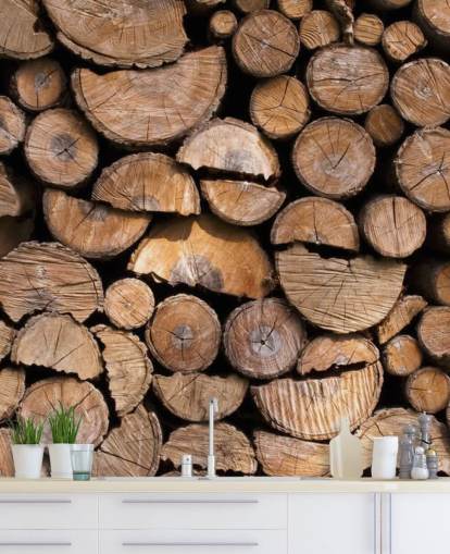 Papel pintado de troncos y madera cortada