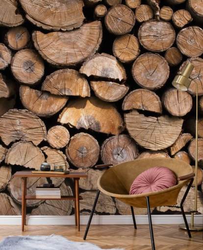 Papel pintado de troncos y madera cortada