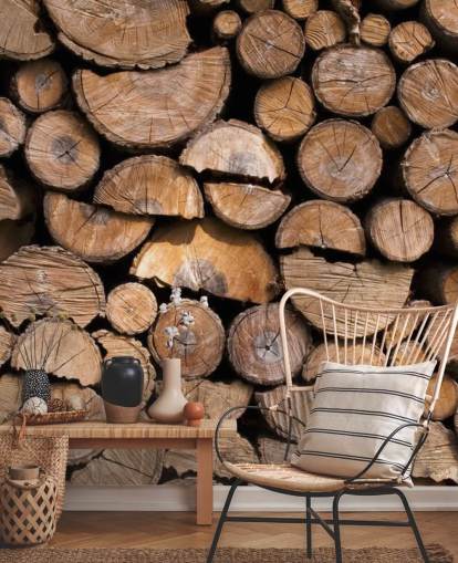 Baumstamm und gehacktes Holz Tapete Baumstamm und gehacktes Holz Tapete
