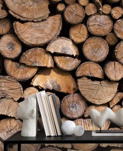 Papier peint en rondins et bois coupé