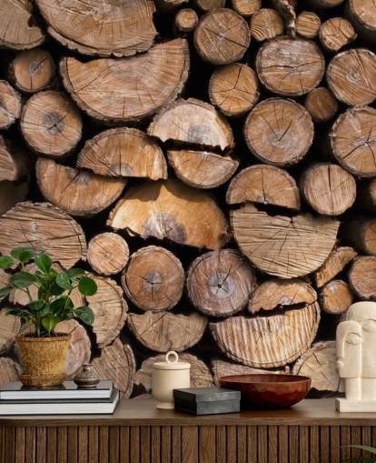 Log and Chopped Wood Wallpaper