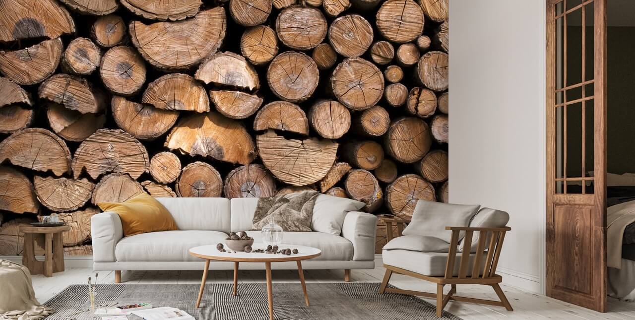 Holzstapel Wandgemälde | Wallsauce DE