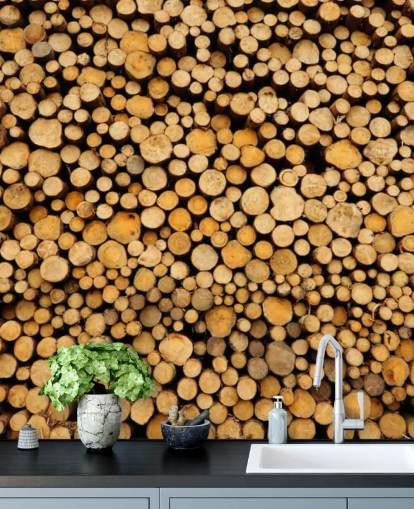Papel pintado de troncos apilados Papel pintado de troncos apilados