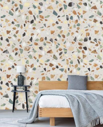 Natural marble effect terrazzo wallpaper