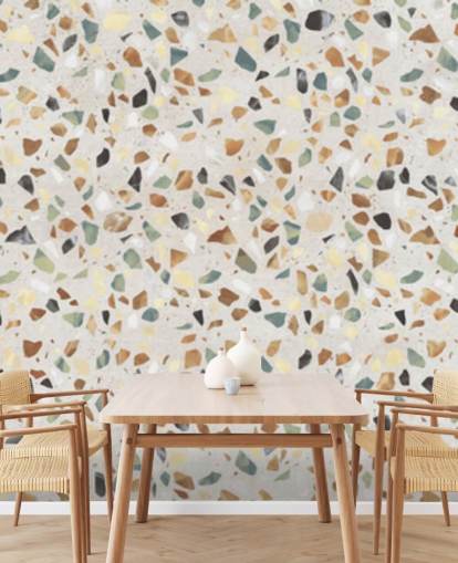 Natural marble effect terrazzo wallpaper