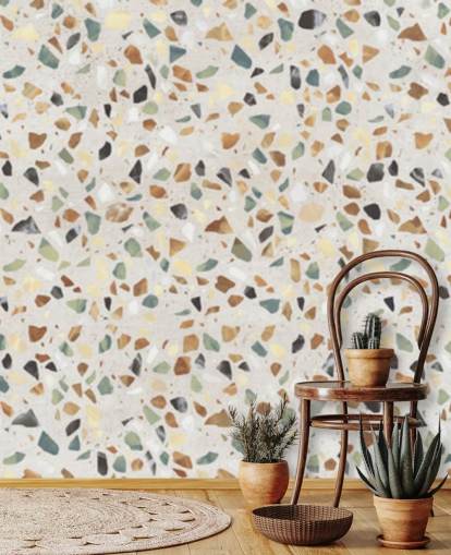 Natural marble effect terrazzo wallpaper