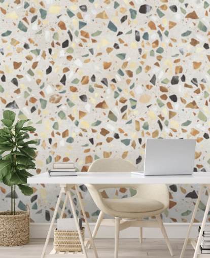 Natural marble effect terrazzo wallpaper