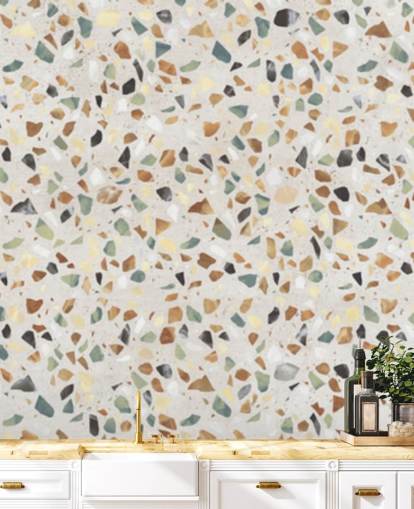 Papier peint terrazzo effet marbre naturel