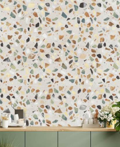 Terrazzobehang met natuurlijk marmereffect