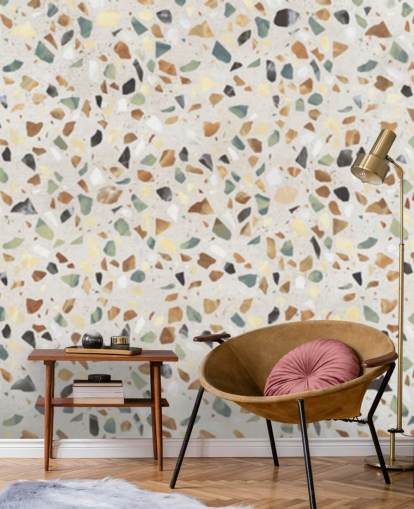 Natural marble effect terrazzo wallpaper