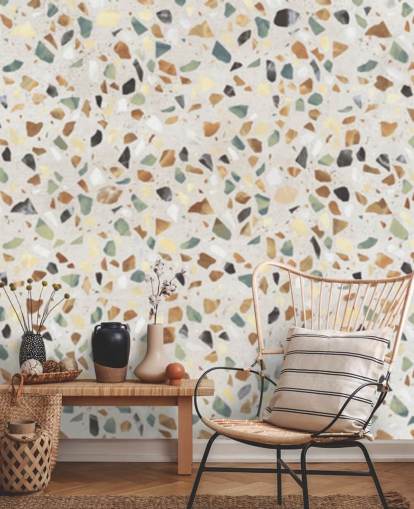 Papel pintado de terrazo efecto mármol natural