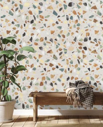 Natural marble effect terrazzo wallpaper