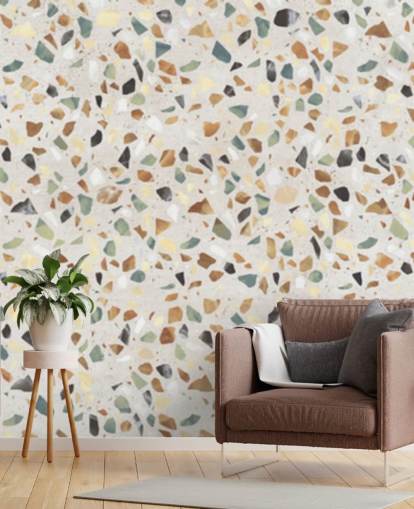 Natural marble effect terrazzo wallpaper