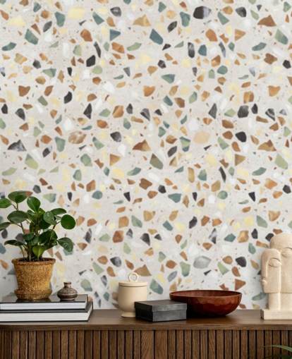 Papel pintado de terrazo efecto mármol natural
