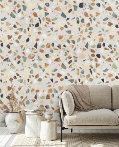 Natural marble effect terrazzo wallpaper