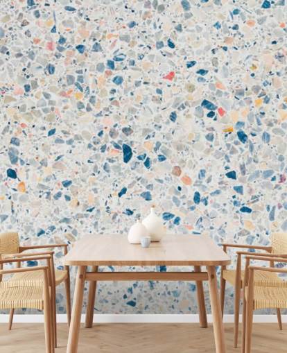 blue and white terrazzo wallpaper