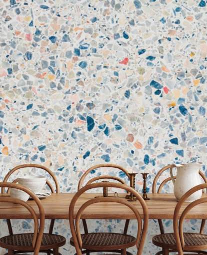 blaue und weiße Terrazzo-Tapete