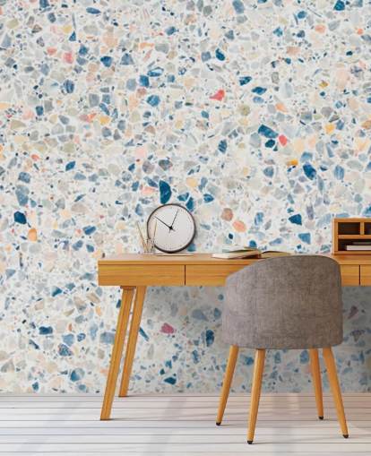 blue and white terrazzo wallpaper