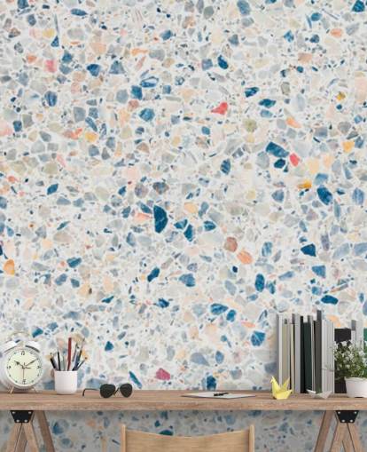 blue and white terrazzo wallpaper