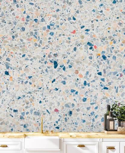 blue and white terrazzo wallpaper