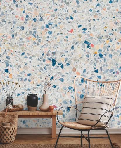 blue and white terrazzo wallpaper