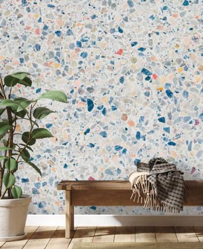 blaue und weiße Terrazzo-Tapete blaue und weiße Terrazzo-Tapete