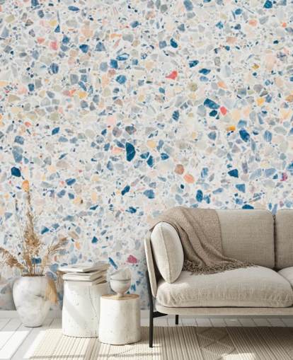 papier peint terrazzo bleu et blanc papier peint terrazzo bleu et blanc