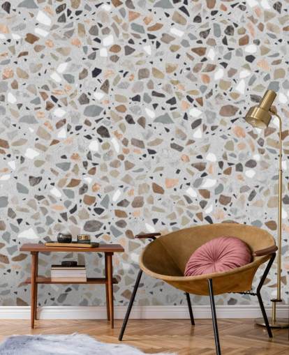 Papel pintado de terrazo moteado marrón 