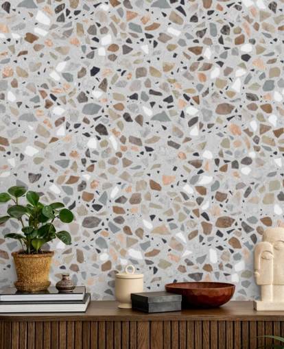 Papel pintado de terrazo moteado marrón 