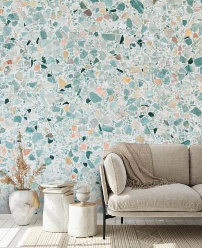 papel pintado terrazo verde azulado