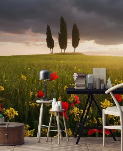 toskanisches Feld mit roten Mohnblumen Tapete toskanisches Feld mit roten Mohnblumen Tapete